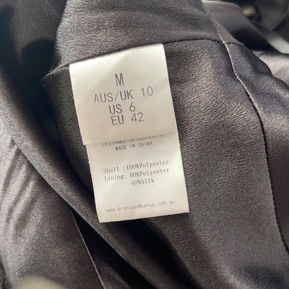 Bronx and Banco Stella One Shoulder Bow Crystal Embellished Black Maxi Gown Sz M - Picture 8 of 8